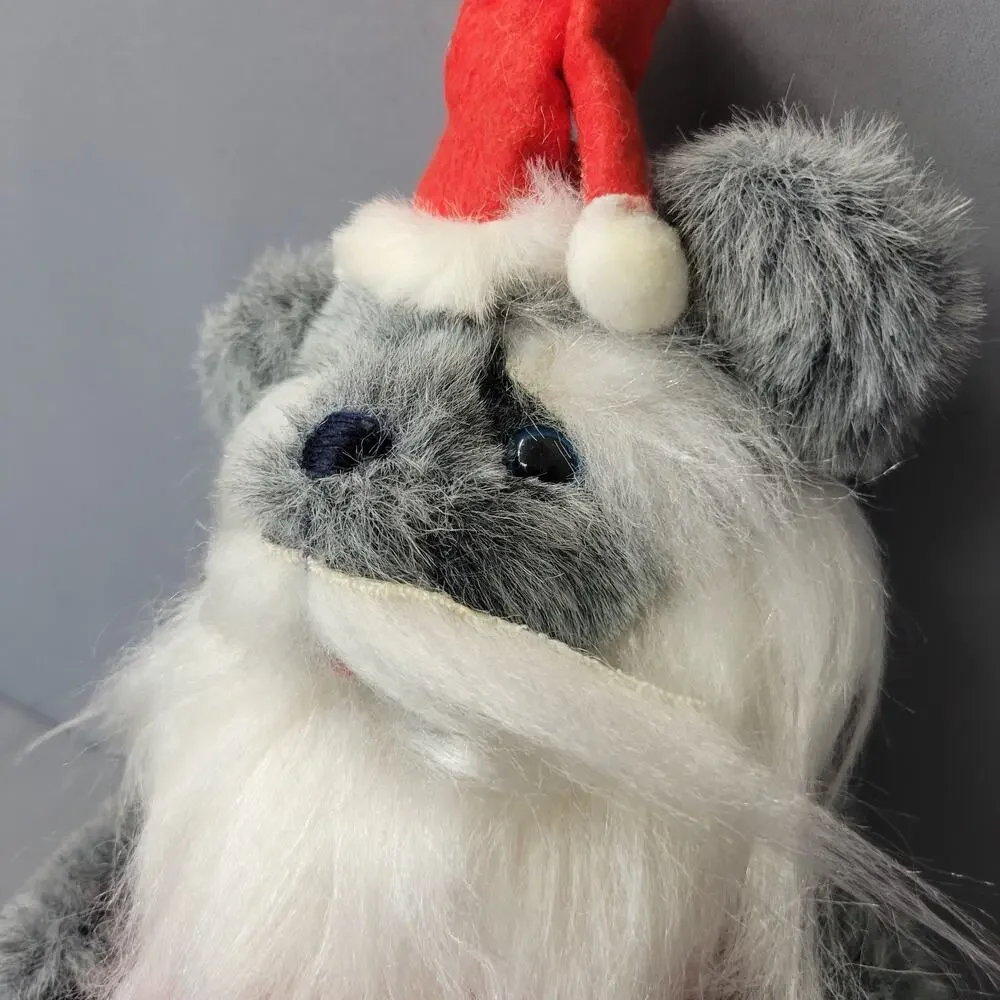 Vintage 80's Christmas Santa Bear Plush Gray 11